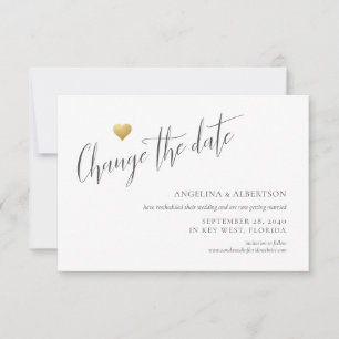 Gold Heart Calligraphy Cute Simple Change the Date Aankondiging