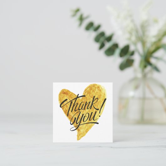 Gold Heart Calligraphy Korting - Hartelijk dank Vierkante Visitekaartje (Staand voorkant)