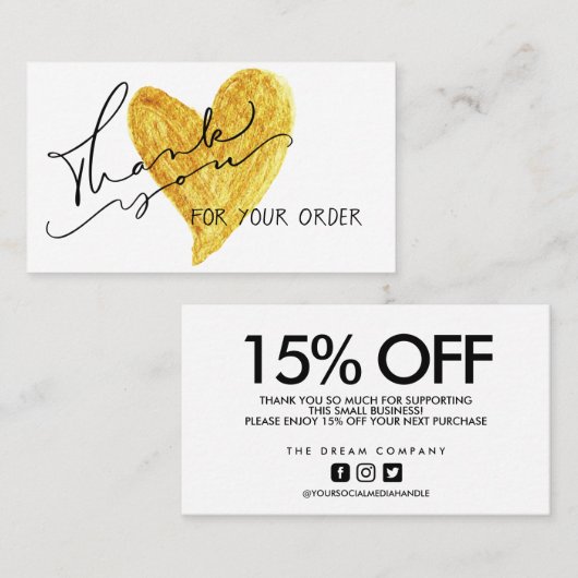 Gold Heart Calligraphy Korting - Hartelijk dank Visitekaartje (Voorkant / Achterkant)