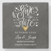 Gold Heart Chalkboard Save the Date Stenen Onderzetter (Voorkant)