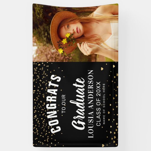 Gold Heart Confetti Afstuderen Photo Banner (Verticaal)