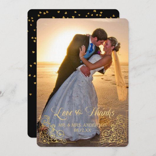 Gold Heart Confetti foto bruiloft Dank u Bedankkaart (Voorkant / Achterkant)