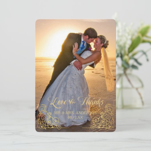 Gold Heart Confetti foto bruiloft Dank u Bedankkaart (Staand voorkant)