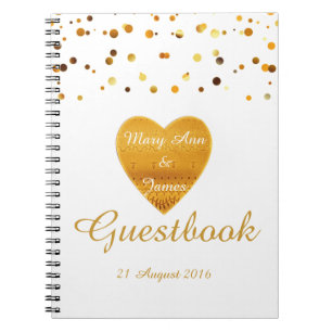Gold Heart Confetti Glitter Faux Folie White Guest Notitieboek
