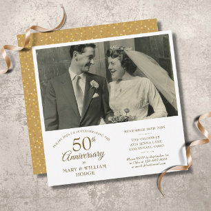 Gold Heart Confetti Wedding Photo 50e Jubileum Kaart