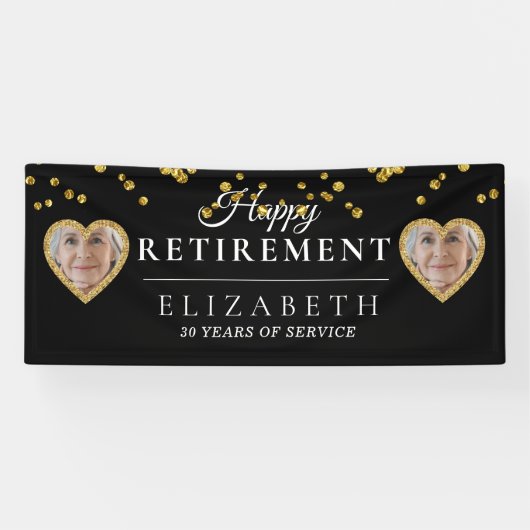 Gold Heart Custom Photo Retirement Party Banner (Horizontaal)
