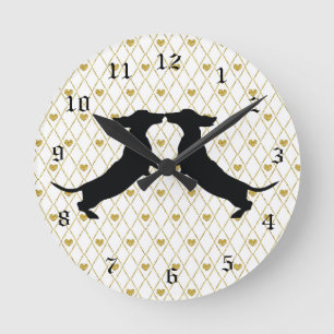 Gold Heart Dachshund Silhouette Wall klok