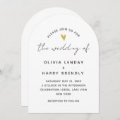 Gold Heart Elegant Modern Script Wedding Kaart (Voorkant / Achterkant)