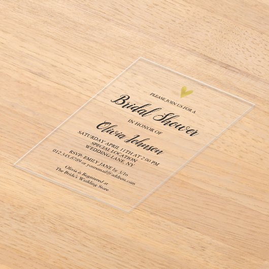 Gold Heart Elegant Modern Vrijgezellenfeest Acryl Uitnodigingen (Laagn)