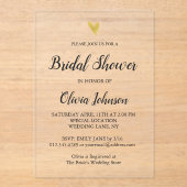 Gold Heart Elegant Modern Vrijgezellenfeest Acryl Uitnodigingen (Voorkant)