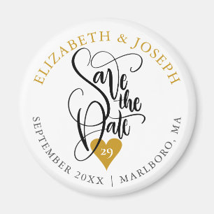 Gold Heart Elegant Script Save the Date Magneet