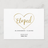Gold Heart Eloped Text Marriage Notice Card Briefkaart (Voorkant)