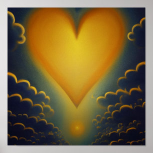Gold Heart en Clouds Poster