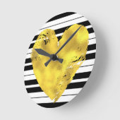 Gold Heart en Stripes Ronde Klok (Hoek)
