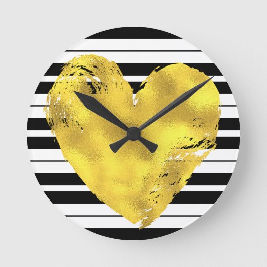 Gold Heart en Stripes Ronde Klok (Voorkant)