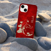 Gold Heart Faux Glitter op Red Case-Mate iPhone Case