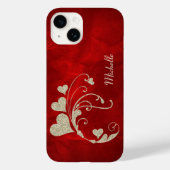 Gold Heart Faux Glitter op Red Case-Mate iPhone Case (Achterkant)