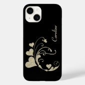 Gold Heart Faux Glitter op zwart Case-Mate iPhone Case (Achterkant)