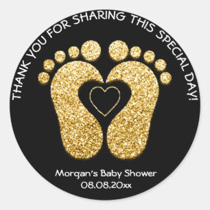 Gold Heart Feet Baby shower Favor Bedankt Black Ronde Sticker