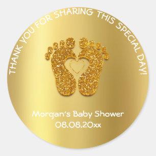 Gold Heart Feet Baby shower Favor Gift Hartelijk d Ronde Sticker
