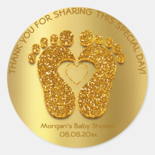 Gold Heart Feet Baby shower Favor Gift Hartelijk d Ronde Sticker