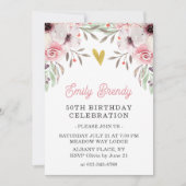 Gold Heart Floral 50e verjaardag uitnodigen Kaart (Voorkant)