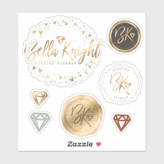 Gold Heart Gem en Confetti Custom Made Company Log Sticker (Vel)