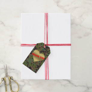 Gold Heart GI Camouflage Party Gift Labels Cadeaulabel