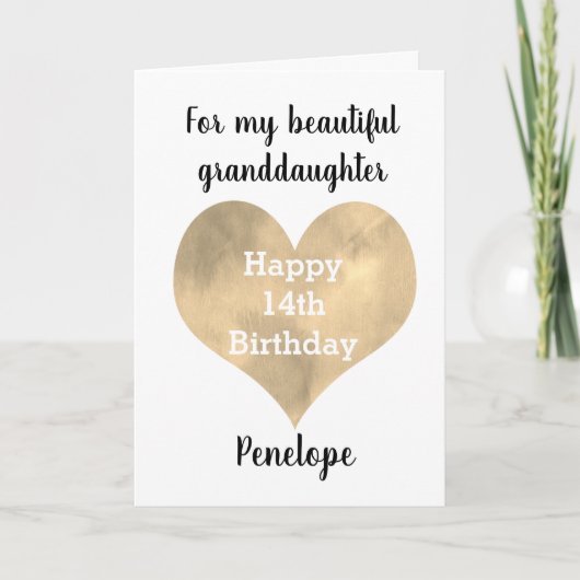 Gold Heart Happy 14e verjaardag Kaart (Voorkant)
