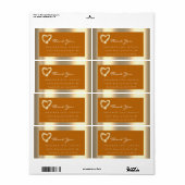 Gold Heart Honey Framed Wedding Bridal RSVP Etiket (Full Sheet)