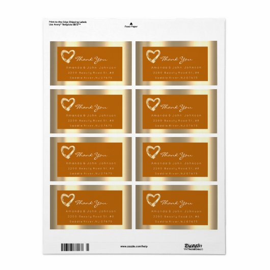 Gold Heart Honey Framed Wedding Bridal RSVP Etiket (Full Sheet)