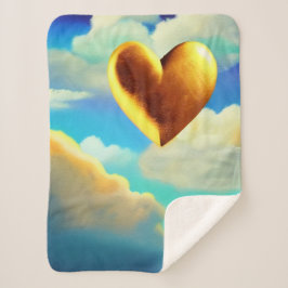 Gold Heart in Clouds Sherpa Blanket Deken