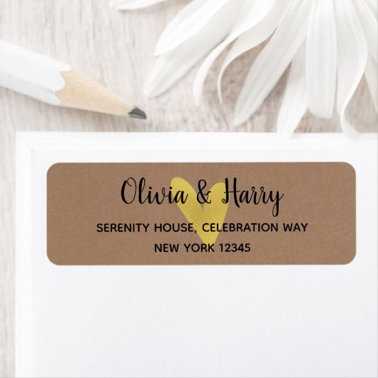 Gold Heart Kraft Bruiloft Retouradres Labels (Insitu)