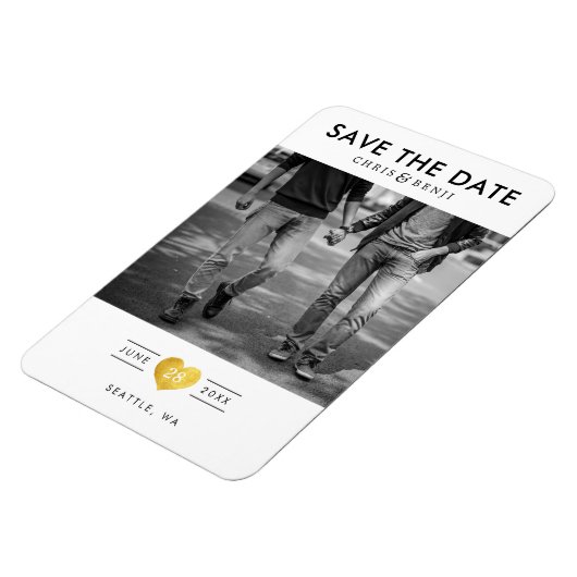Gold Heart LGBTQ Save the Date with Photo Magneet (Linkerzijde)