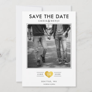 Gold Heart LGBTQ Sparen de Datum met Foto Save The Date