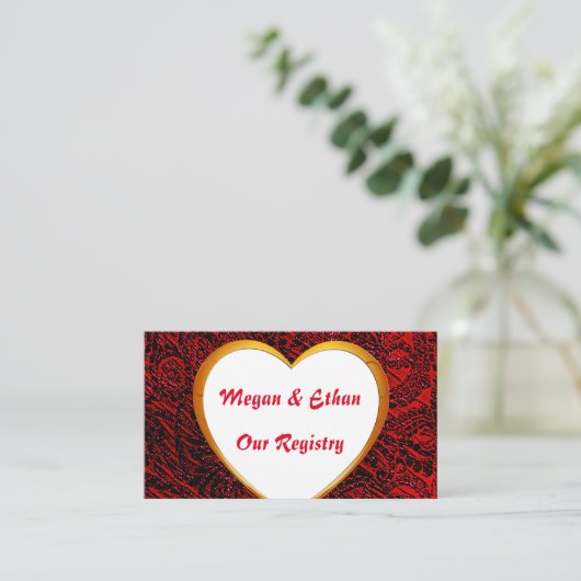 Gold Heart Lijst Afbeelding en Red Fabric Registry Informatiekaartje (Staand voorkant)
