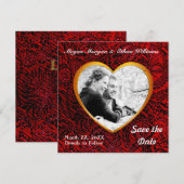 Gold Heart Lijst & Red Fabric Foto toevoegen Save The Date (Voorkant / Achterkant)