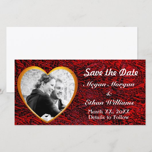 Gold Heart Lijst & Red Fabric Foto toevoegen Save The Date (Voorkant / Achterkant)