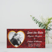 Gold Heart Lijst & Red Fabric Foto toevoegen Save The Date (Staand voorkant)