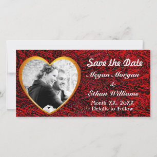 Gold Heart Lijst & Red Fabric Foto toevoegen Save The Date