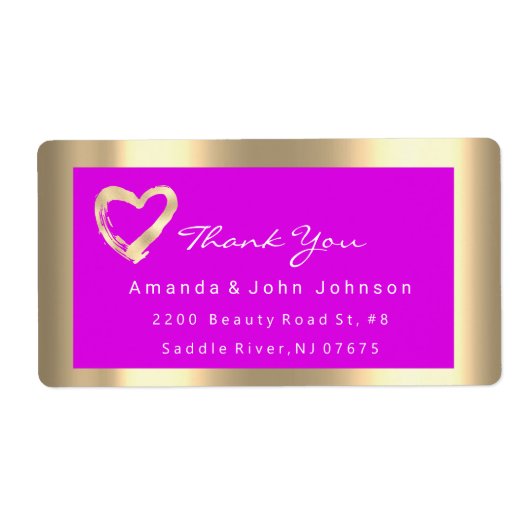 Gold Heart Lijst Roze Fuchsia Event RSVP Etiket (Voorkant)