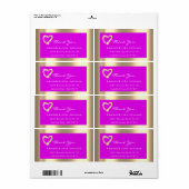 Gold Heart Lijst Roze Fuchsia Event RSVP Etiket (Full Sheet)