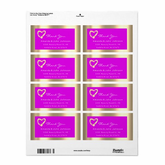 Gold Heart Lijst Roze Fuchsia Event RSVP Etiket (Full Sheet)