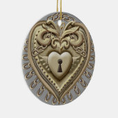 Gold Heart Lock-ornament Keramisch Ornament (Rechts)