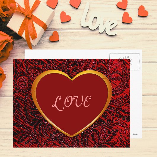Gold Heart Love Lijst met Red Fabric Briefkaart