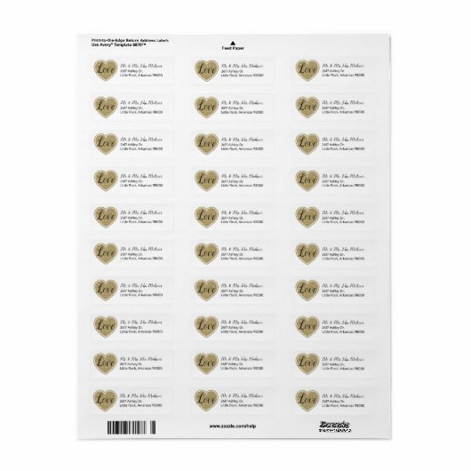 Gold Heart Love Return Label (Full Sheet)