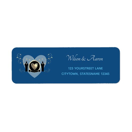 Gold Heart Male Wedding Classic Blue Etiket (Voorkant)