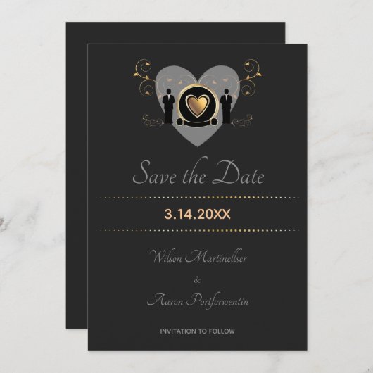 Gold Heart Male Wedding | Datum opslaan Save The Date (Voorkant / Achterkant)