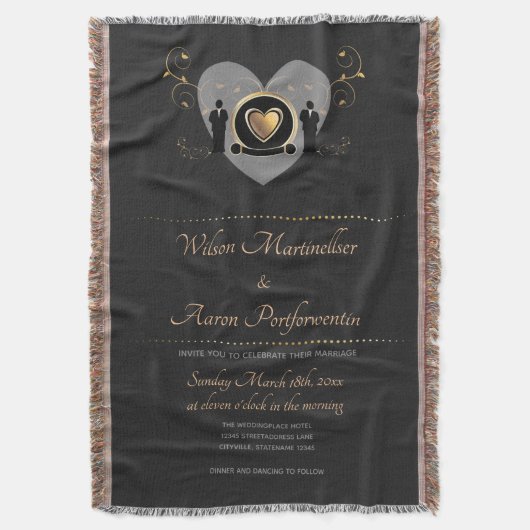 Gold Heart Male Wedding Invite Keepomwille Deken (Voorkant Verticaal)