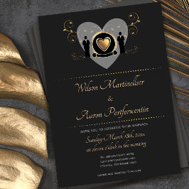 Gold Heart Male Wedding | Uitnodiging